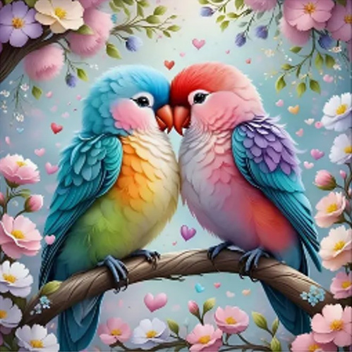 MALOWANIE PO NR. PTAKI KOLOROWE ZAKOCHANE PAPUŻKI PAK 15 
50X40 CM