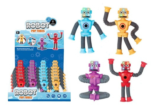 RURKI ROBOT NA PRZYSSAWKI ZE ŚWIATŁEM*24 BOX POP TUBES, pak 576,/288
4 kolory : niebieski, żółty,fioletowy, czerwony MIX w boxie, baterie wbudwane, niewymienialne, świecąca głowa
rozciągane nogi i ręce, waga: 35 g, waga display: 940g,
wymiary sztuki: 1