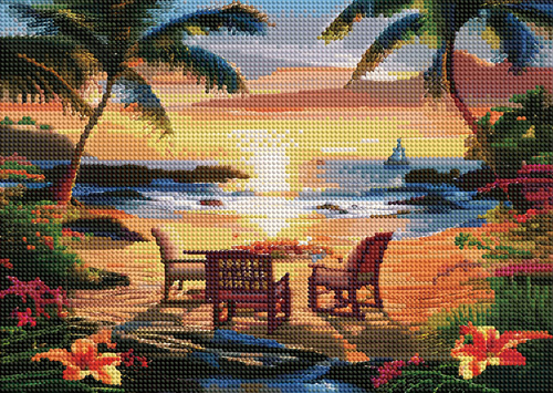 Diamentowa Mozaika Haft Kreatywny Ognisko Na Tropikalnej Twarzy 30x40 Cm