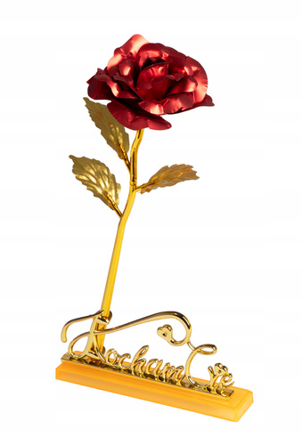 CZEROWNA WIECZNA RÓŻA ZE ZŁOTĄ ŁODYGĄ NAPIS KOCHAM CIĘ PREZENT WALENTYNKI