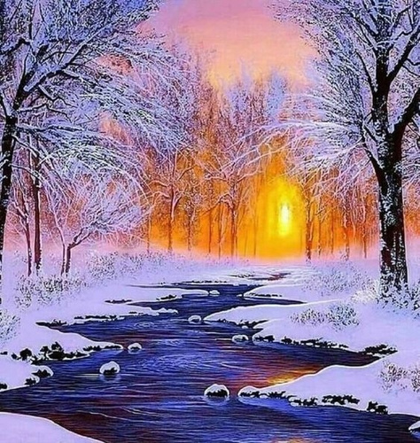 Malowanie Po Numerach Rzeka Na Tle Zimowego Lasu 50X40 Z Ramą Kreatywne