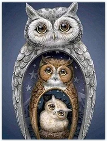 Diamentowa Mozaika Sowy Matrioszki Haft Kreatywny 30x40 Cm