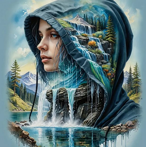 Diamentowa Mozaika Kobieta W Kapturze 30x40Cm Kreatywne Diamenty