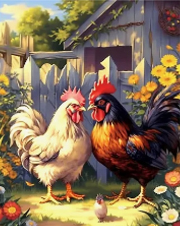 Malowanie Po Numerach Ptaki Kurza Rodzina 40X50 Cm Na Ramie