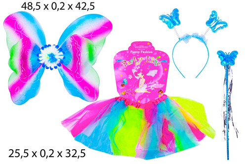 STRÓJ MOTYL (TIULOWA SPÓDNICZKA , SKRZYDŁA Z KWIATKIEM , OPASKA Z MOTYLKAMI, RÓZDŻKA ) pak 100
25,5 x 0,2 x 32,5