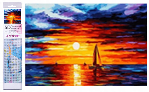 Diamentowa Mozaika Żaglówka Na Oceanie O Zachodzie 30x40Cm Kreatywne