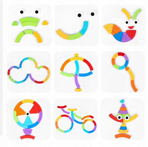 Drewniana Układanka Dla Dzieci Rozwijająca Puzzle Tęczowe Koliste