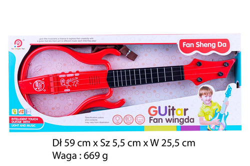 GITARA PRZEZROCZYSTA ŚWIATŁO DŹWIĘK NORIMPEX ZABAWKA DLA DZIECI 59 CM