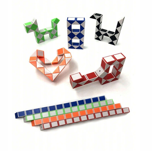 Układanka logiczna kostka kolorowy magiczny wąż łamigłówka linijka 36 el