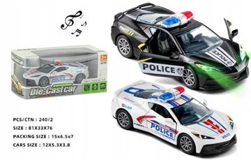 Auto Sportowe Policyjne Wytrzymałe Metalowe Pull Back Efekty Świetlne/Dźwię