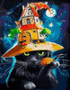 Diamentowa Mozaika Kot W Kapeluszu Halloween Haft Kreatywny 30x40 Cm