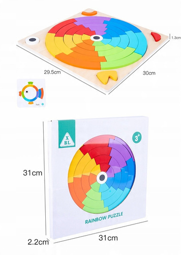 Drewniana Układanka Dla Dzieci Rozwijająca Puzzle Tęczowe Koliste