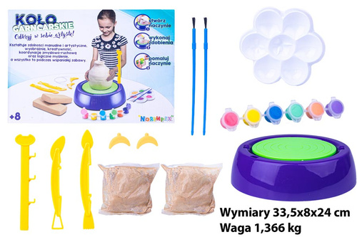 KOŁO GARNCARSKIE Z FARBKAMI NA SZTALUDZE I GLINĄ