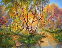 Diamentowa Mozaika 30x40cm Haft Diamentowy Brzozy Nad Potokiem