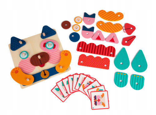 Drewniana Układanka Edukacyjna Manipulacyjna Montessori Buźki Zwierzaki