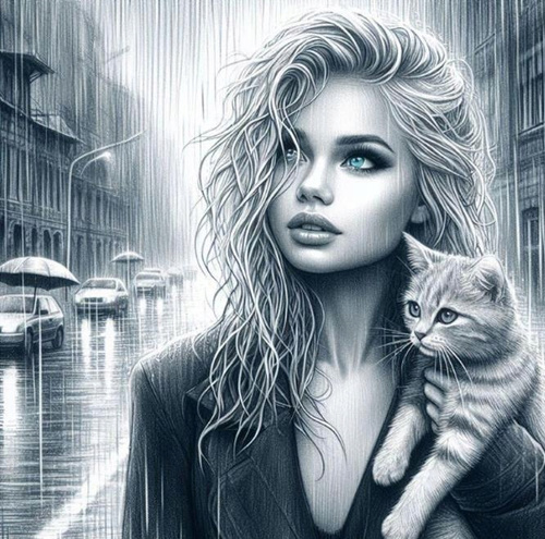 Diamentowa Mozaika Niebieskooka Kobieta Z Kotem 30x40Cm Kreatywne Diamenty