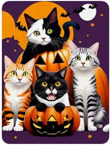 Diamentowa Mozaika Koty Z Dyniami Na Halloween 30x40 Cm Kreatywne Diamenty