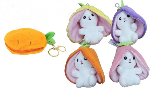 PLUSZ BRELOK KRÓLICZEK CHOWAJĄCY SIĘ W MARCHEWCE, pak 300 
króliczek chowający się w marchewce na zamek błyskawiczny, 
wymiary: 11,5 x 8,5 cm
