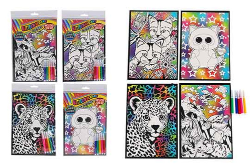 KOLOROWANKA BROKATOWA +5 PISAKÓW FOLIA*12  pak 384
18x 25 cm 
4 wzory -ocean, szopy, pantera, pada