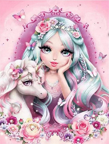 Malowanie Po Numerach Księżniczka I Jednorożec Manga 50X40Cm Rama Kreatywne