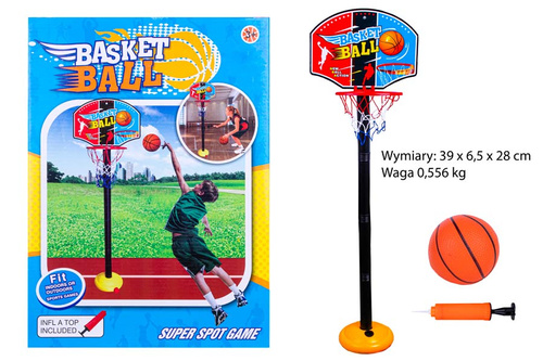 KOSZYKÓWKA NA STOJAKU BASKET BALL + PIŁKA Z POMPKĄ KARTON NIEBIESKI / 36/18
Wymiary: 39 x 6,5 x 28 cm, Waga 0,556 kg