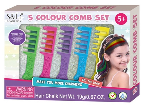 Grzebienie z kredą do włosów wielokolorowe 5 szt.