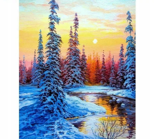 Malowanie Po Numerach Leśna Rzeka W Zimę 50X40 Z Ramą Kreatywne