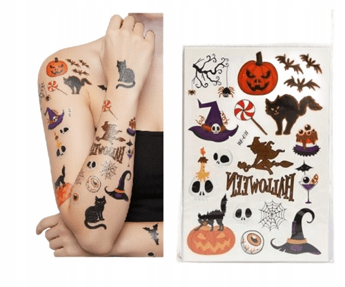 Tatuaże Halloween Tatuaże Zmywalne Komplet 12 Arkuszy Różne Wzory