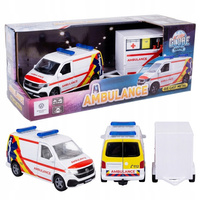 Karetka Ambulans Metalowy z Przyczepą Napęd Pull Back Otwierane Drzwi Auto