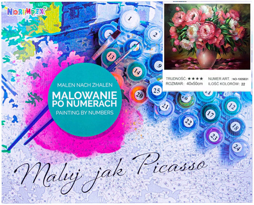 Malowanie Po Numerach Bukiet Czerwonych Kwiatów W Wazonie 40x50 Z Ramą