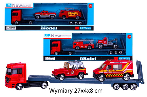 AUTO LAWETA METAL + 2 AUTA STRAŻ  KARTON NIEBIESKI   pak 180/90
Wymiary 27x4x8 cm
Waga 0,155 kg