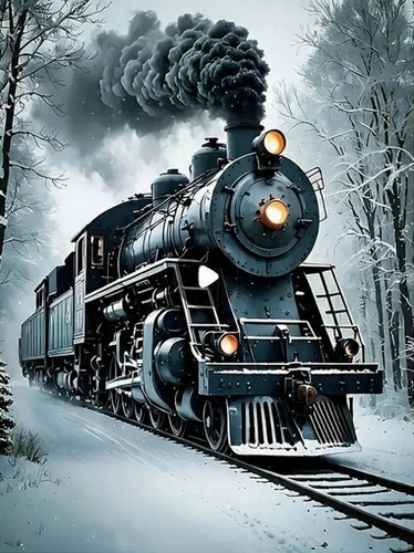 Diamentowa Mozaika Pociąg Ekspres Zimowy 30x40 Cm Kreatywne Diamenty