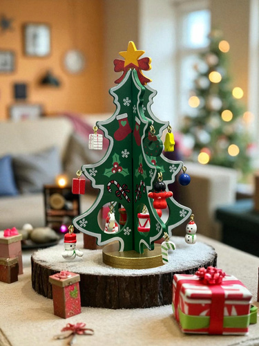 Choinka Świąteczna Składana Ozdobna Na Podstawce Dekoracja Stołowa