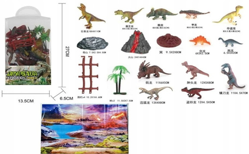 Dinozaury Figurki 12 Szt + Mata I Akcesoria Wulkan Drzewa