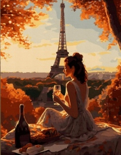 Diamentowa Mozaika 30x40cm Haft Diamentowy Kobieta W Paryżu