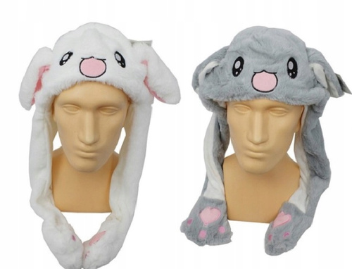 CZAPKA KRÓLICZEK RUCHOME USZY BIAŁA