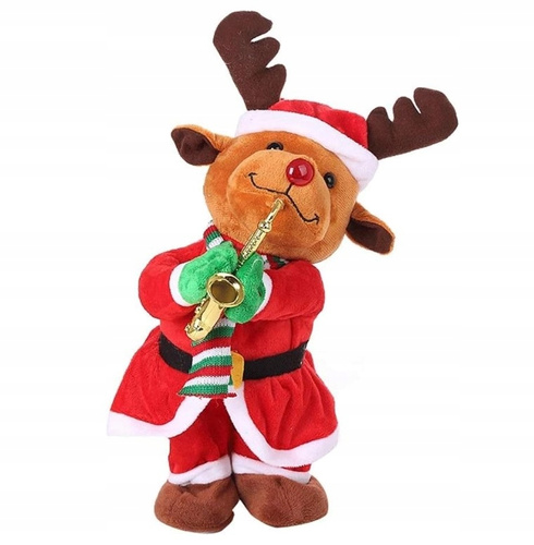 Renifer Świąteczny z Saksofonem Tańczący i Grający Kolędy z Powtarzaniem Głosu