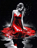 Diamentowa Mozaika Kobieta W Czerwonej Sukience 30x40 Cm Kreatywne Diamenty