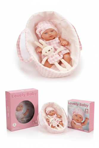 Lalka Niemowlak 33 cm z Pluszowym Króliczkiem w Nosidełku