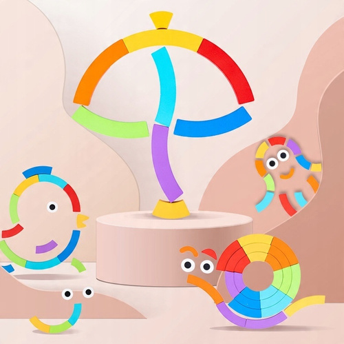 Drewniana Układanka Dla Dzieci Rozwijająca Puzzle Tęczowe Koliste