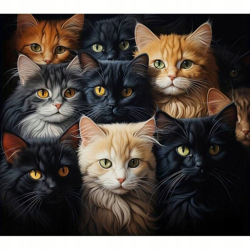 Diamentowa Mozaika Portret Kociej Rodziny Haft Kreatywny 30x40 Cm