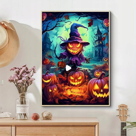 Diamentowa Mozaika Strach Na Wróble Głowa Dyni Noc Halloween 30x40 Cm