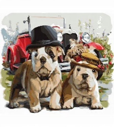 Malowanie Po Numerach Buldogi Psy W Kapeluszach 50X40 Cm Z Ramą Kreatywne