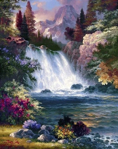 Diamentowa Mozaika Wodospad Z Górskim Widokiem 30x40 Cm Kreatywne Diamenty