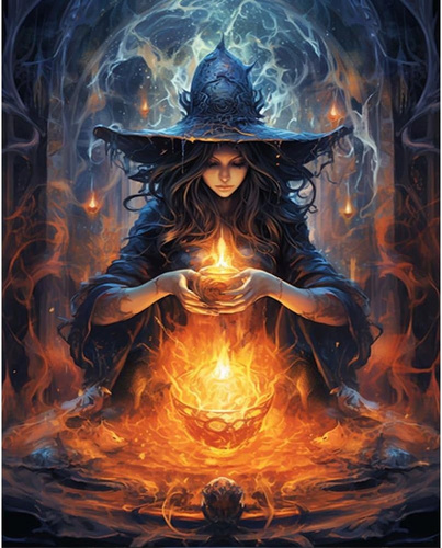 Diamentowa Mozaika Wiedźma Palenisko Halloween Haft Kreatywny 30x40 Cm