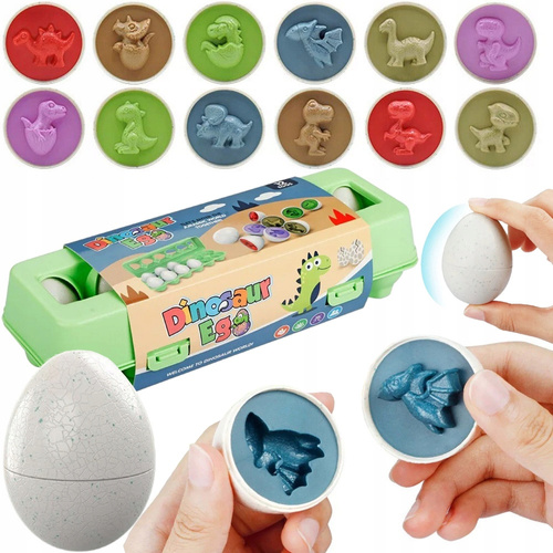 Klocki Jajka Edukacyjne 12 Szt Nauka Kształtów Kolorów Dinozaury Montessori