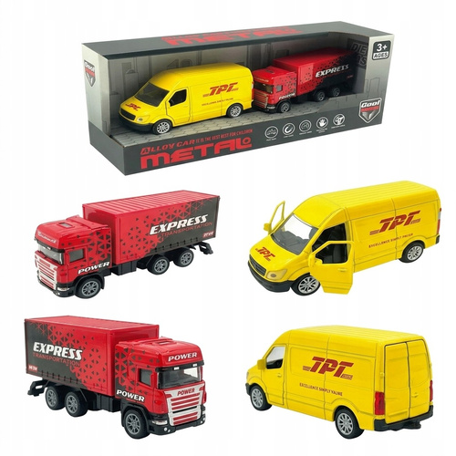 Samochody Kurierskie Zestaw 2 Aut Metalowych Van TIR Otwierane Drzwi 12 cm