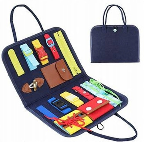 Tablica Manipulacyjna Granatowa Teczka Granatowa Filcowa Nauka Zapinania