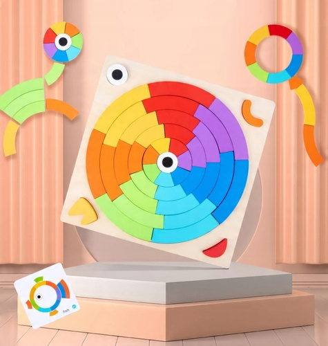 Drewniana Układanka Dla Dzieci Rozwijająca Puzzle Tęczowe Koliste