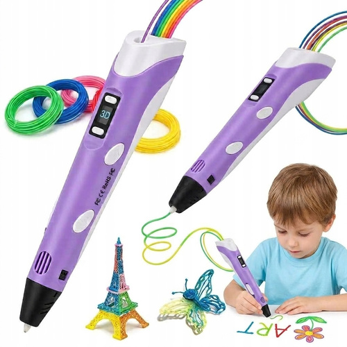 Długopis 3D Fioletowy Drukarka 3D dla Dzieci Zestaw z Wkładami Filament